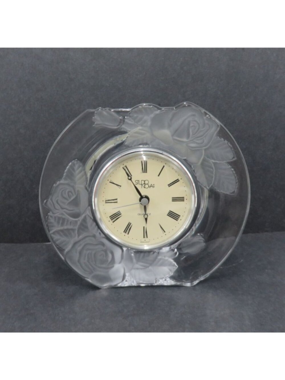 Vintage Studio Nova Winter Rose Glass Quartz Desk Clock 5.9"